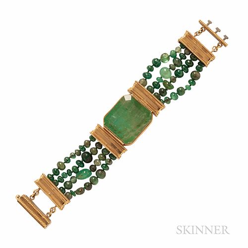High-karat Gold and Emerald Bracelet