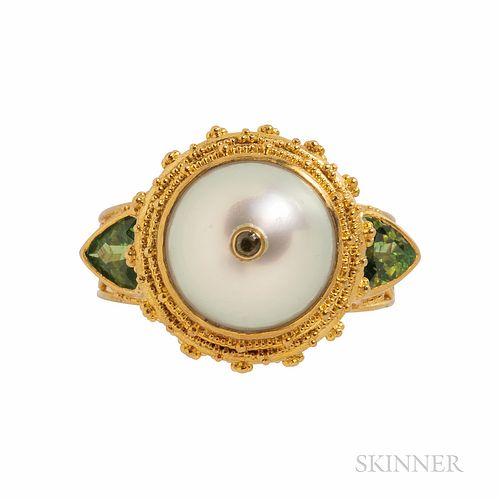 22kt and 18kt Gold and Cultured Pearl Ring