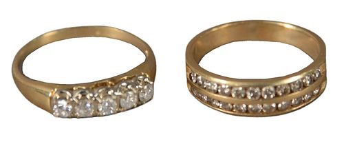 Two 14 Karat Gold Rings, each set with diamonds, size 9 and 9 3/4, 7.1 grams.