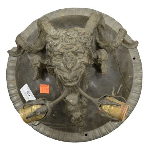 Bronze and Marble Goat Form Two Light Wall Sconce, possibly Caldwell, height 10 inches, width 6 inches.