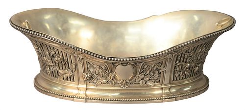 French Silver Console Bowl, with removable liner, touch marked 'Paris' to the rim, height 4 1/4 inches, width 14 inches, depth 8 3/4 inches, 25.3 t.oz