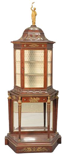 French Empire Bronze Mounted Vitrine, height 88 inches, width 35 inches, depth 15 inches.