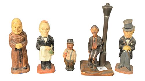 Group of Five Carved and Painted Wood Folk Floral Corkscrews and Bottle Openers, tallest height 10 1/2 inches.