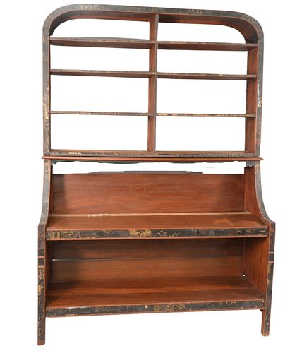 Mahogany Etagere, having chinoiserie edge, height 94 inches, width 65 inches, depth 22 inches.