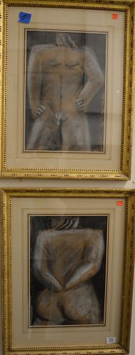 American School (20th century), pair of male nudes, pastel on paper, each signed: Longo; sight size 17 1/4" x 11 1/4".