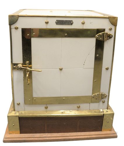 Porcelain Tile and Brass Cigar Humidor, height 23 inches, top 16 1/4" x 17 1/2", (cracked tile).