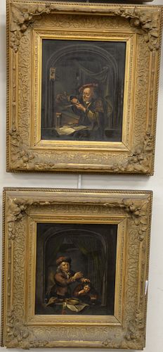 Continental School (19th century) pair of oil on panel scenes, one depicting a dentist, both unsigned, 10" x 8 1/2".