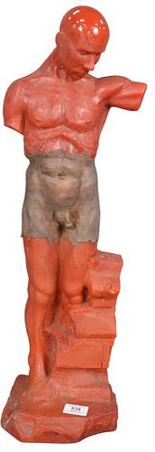 Paul Joseph Nelson (American, b. 1945), red male nude, red sculpted glass and bronze, signed and dated to the base "Paul J. Nelson, 99" height 27 inch