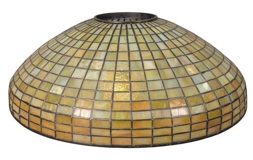 Tiffany Studios Geometric Leaded Glass Shade, domical with amber geometric brick pattern in 14 rows, marked 'Tiffany Studios, New York' diameter 20 in