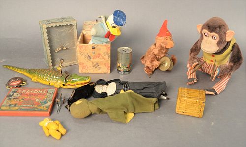 Group of Vintage Toys, to include J. Chein; wind-up alligators, band monkey; Donald Duck; etc, Donald Duck height 11 inches.