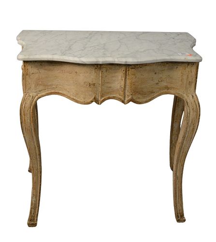 Two Piece Lot to include Louis XV Style Console Table, having marble top, height 30 inches, top 16" x 29" along with  wall mounted marble top table. 