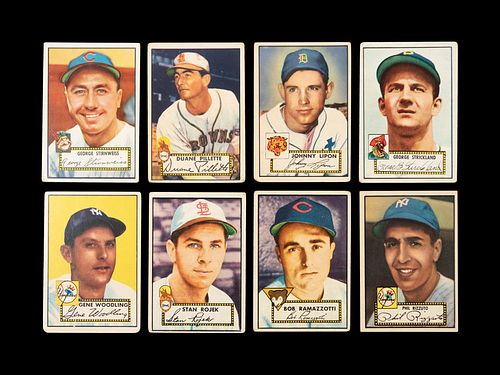 A Group of Eight 1952 Topps Baseball Cards Including Phil Rizzuto,