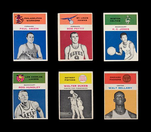 A Group of Six 1961 Fleer Basketball Cards including Walt Bellamy, K.C. Jones, Bob Pettit and Paul Arizin,   
