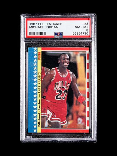 A 1987 Fleer Michael Jordan Basketball Sticker No. 2, PSA 8 NM-MT