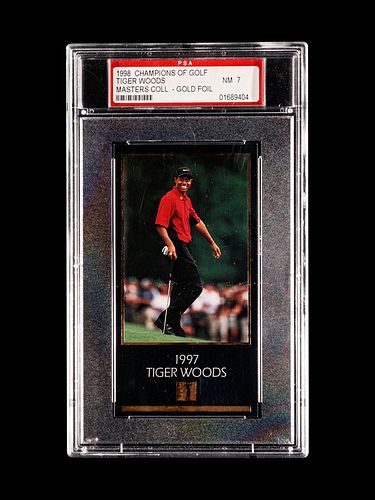 A 1998 Champions Of Golf, The Masters Collection, Tiger Woods Rookie Card GOLD FOIL, PSA 7 NM/MT