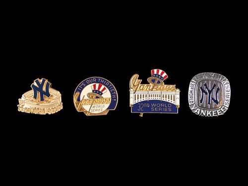 A Group of Four 1970s - 1980s New York Yankees World Series Yankee Stadium Press Pins,