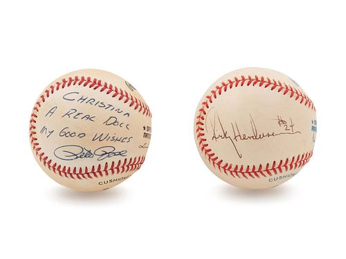 A Group of Two   Signed Baseballs Including Rickey Henderson and Pete Rose