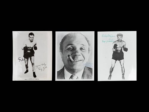 A Group of Middleweight Boxing Champion Rocky Graziano, Tony Zale and Jake LaMotta Signed Photographs,