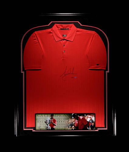 A Tiger Woods Signed 2006 PGA Championship Tiger Red Shirt   Limited Edition Display, Upper Deck Authenticated,