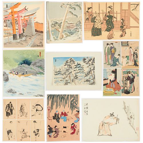 Grp: Japanese Woodblock Prints & Postcards - Tomikichiro