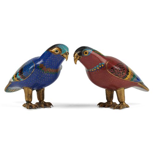Pair of Chinese Cloisonne Enameled Birds
