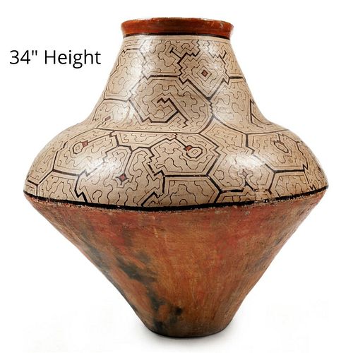 Large Shipibo Peruvian Polychrome Pot 34" Tall