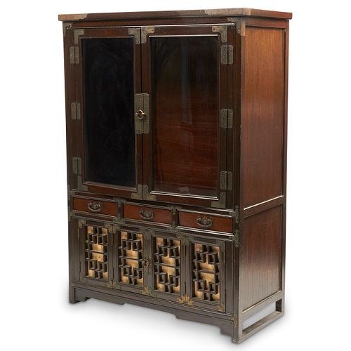 19th c. Korean Wooden Glass Door Cabinet
