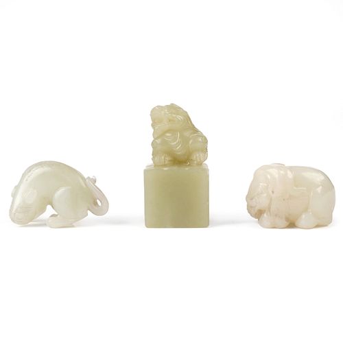 Grp: 3 20th c. Chinese Jade Carved Animals