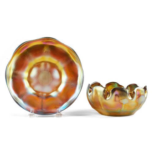 Tiffany Favrile Art Glass Finger Bowl & Underplate