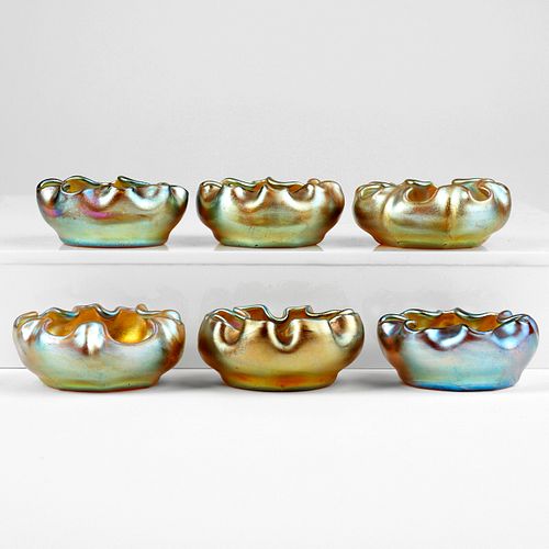 Set of 6 Tiffany Favrile Art Glass Salts