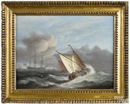 Thomas Luny (British 1759-1837), oil on board seascape, signed lower left and dated 1823