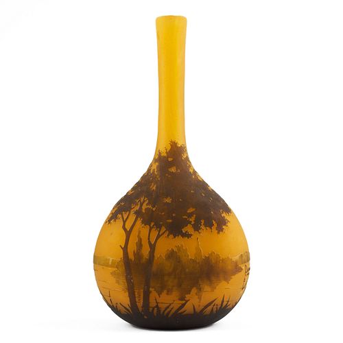 Daum Nancy Long Neck Cameo Glass Vase