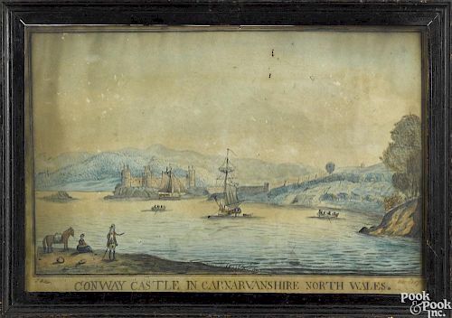 Pair of British watercolor naval scenes, dated 1793, signed F. Ritson