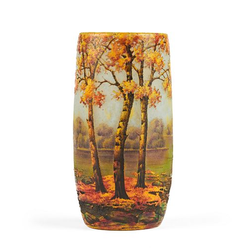Daum Nancy Autumn Landscape Glass Vase