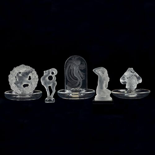 Grp: 5 Lalique Crystal Dishes & Figures