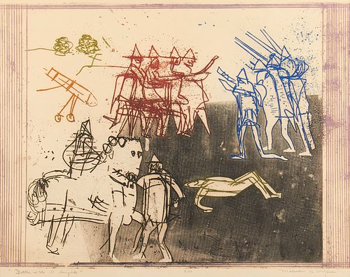 Malcolm Meyers "Battle of the 11 Knights" Aquatint