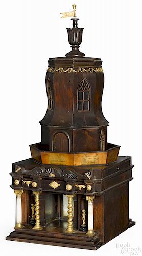 English mahogany clockwork sewing stand, dated 1803