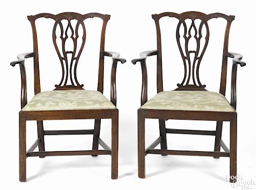 Pair of George III carved mahogany armchairs, ca. 1770.