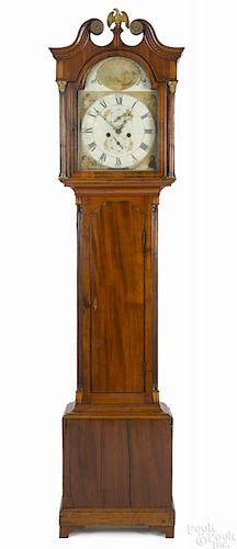 George III mahogany tall case clock, ca. 1800, with an eight-day works, 85 1/2'' h.