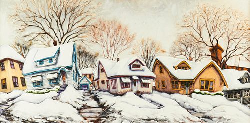 Rod Massey Winter Neighborhood Oil on Panel