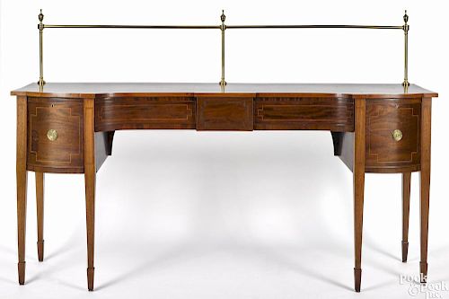 George IV inlaid mahogany sideboard with a brass gallery, 52'' h., 80'' w.