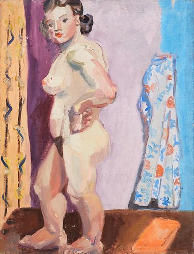 Elizabeth Grant WPA Standing Female Nude Oil on Canvas