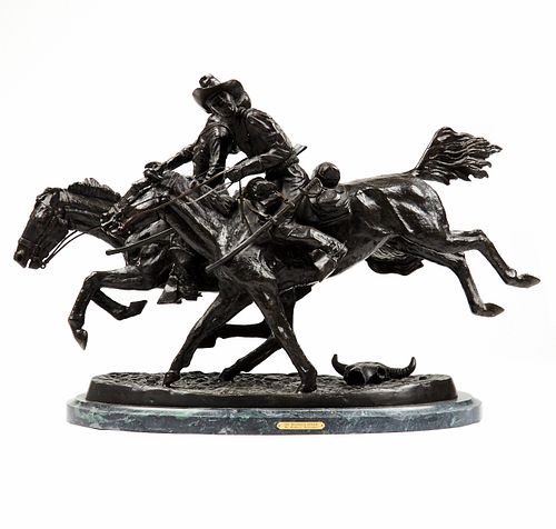Frederic Remington "The Wounded Bunkie" Bronze Sculpture