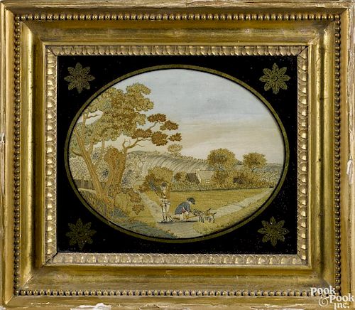 English silkwork landscape, early 19th c., 6 1/2'' x 8''.