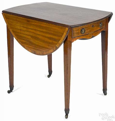 George III mahogany Pembroke table, ca. 1790, 28 1/4'' h., 21'' w., 32 1/4'' d.