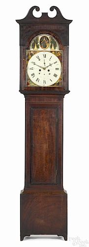 Scottish mahogany tall case clock, early 19th c., the eight-day works with a painted face