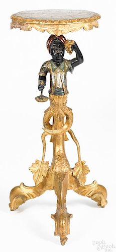Paint and gilt decorated blackamoor stand, late 19th c., 34 1/4'' h., 14 1/4'' w.