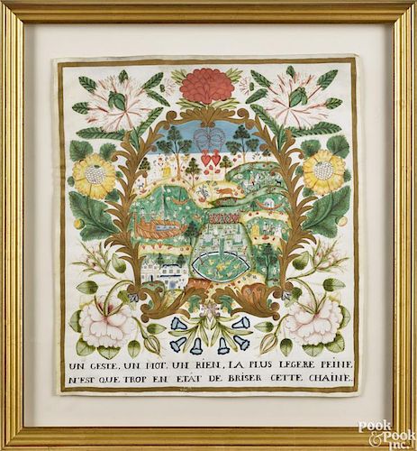 French watercolor and gilt valentine, 19th c., 14'' x 13''.