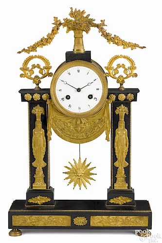 French black marble and ormolu portico clock, 19th c., 20 1/4'' h.