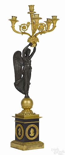 French bronze figural candelabra, ca. 1900, 33'' h.